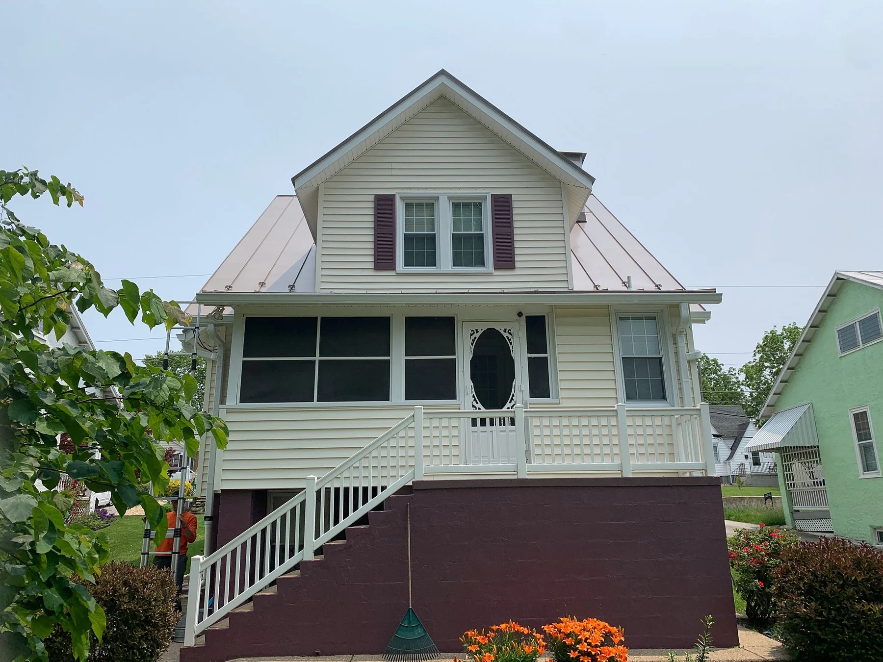 Completed standing seam metal roof on a Harrisonburg, Virginia home